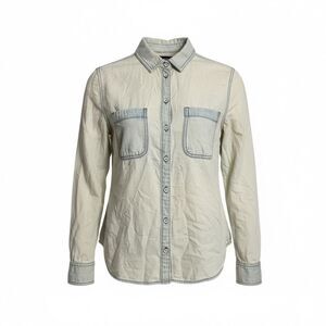 BDG Long Sleeve Faded Cotton Bleached Wash Chambray Button-up Shirt Blue Small